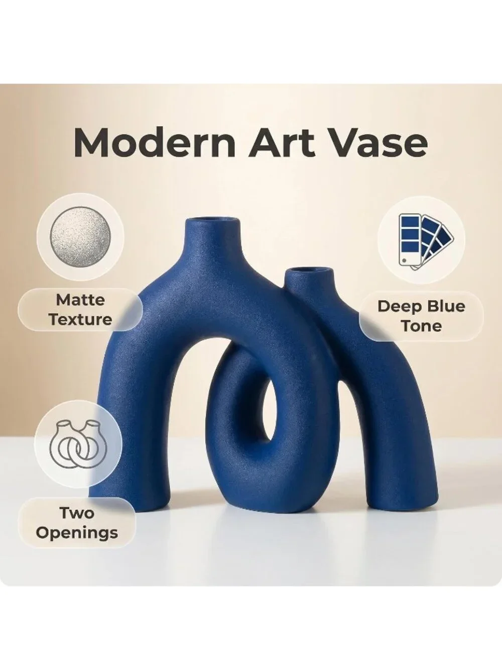 Modern Elegant Blue Matte Ceramic Nordic Boho Vase Set For Living Room Decor